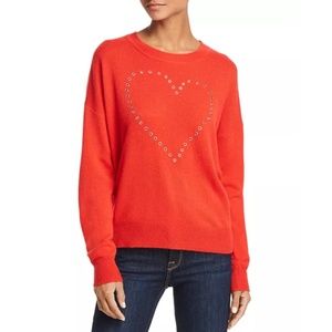 Aqua 100% Cashmere Heart sweater with silver grommets